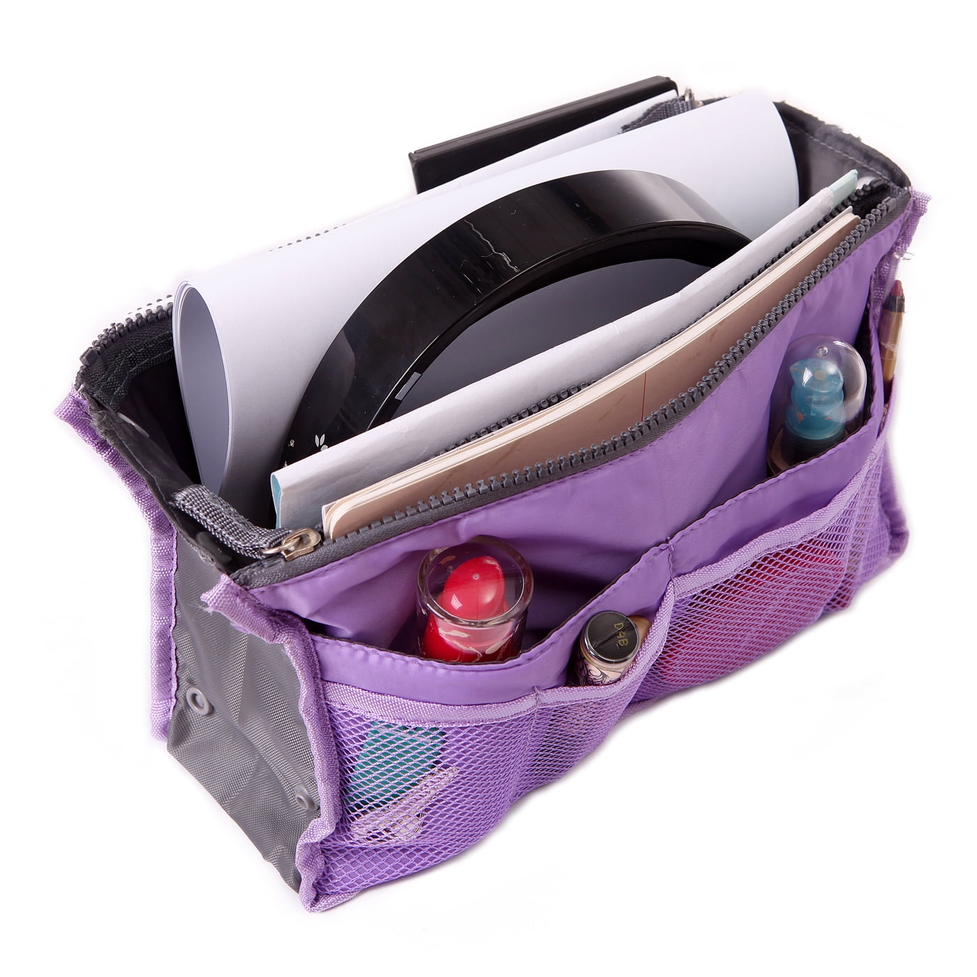 Hde Expandable 13 Pocket Handbag Insert Purse Organizer with Handles (Black)