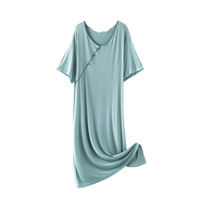 Longues Chemises de Nuit pour Femmes, Robe Longue à Bretelles pour Femmes de Couleur Unie avec Coussinet de Poitrine, Pyjama à Bonnets Fixes Intégrés, Longue Robe de Pyjama