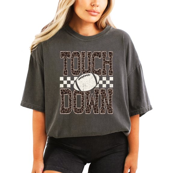Leopard Print Touchdown Shirt for Women Football Game Day Graphic Tee, Pepper Shirt, M