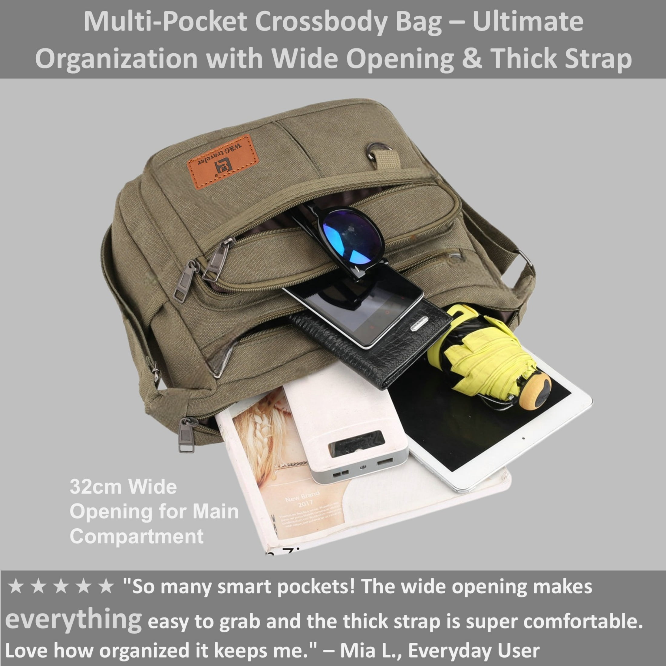Crossbody Messenger Bag for iPad Pro 12.9 inches, Rfid Shoulder Purse w/Water Bottle Holders, 13 inch Laptop Briefcase, Built-in Wallet With AirTag Case Green