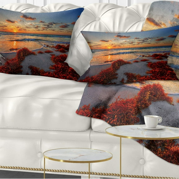 Designart Beautiful Shore and Cloudy Sky - Landscape Printed Throw Pillow - 12x20