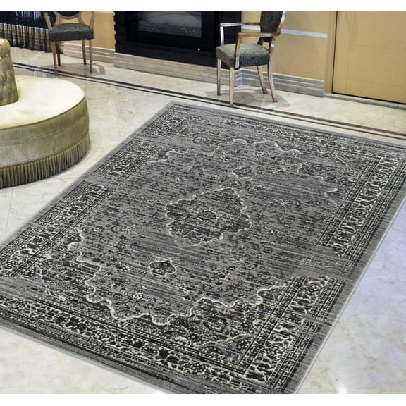 Ash/Gray Persian Isfahan Floral Pattern Distressed – Modern Vintage Area Rug