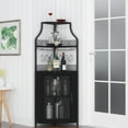 thumbnail image 2 of Corner Wine Cabinet, Bar Cabinet with Large Storage Space and Detachable Wine Rack, Wine Cabinets with Glass Holder and Mesh Door for Dining Room, Living Room, Kitchen, 2 of 7