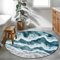 thumbnail image 3 of Abstract Beach Wave Round Rugs for Living Room 4ft Watercolor Blue Ocean Non Slip Circle Rug Washable Low-Profile Indoor Carpet for Bedroom, Dining Room, Bathroom, 3 of 9