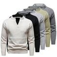 thumbnail image 3 of Betivan Men's Knit Sweater Fashion Pullover Soft Touch V-Neck Sweatshirt Top with Plaid or Black Mock Shirt Collar, 3 of 5