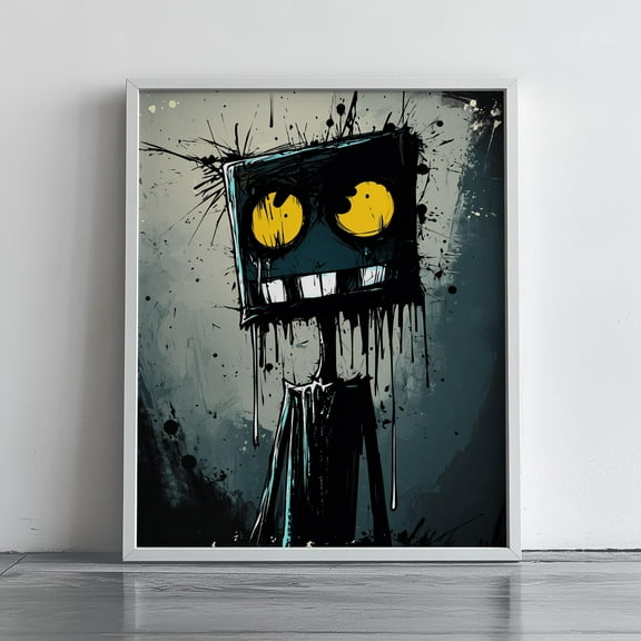 MSFCON Spooky Abstract Art - Moody Frankenstein Monster Wall Decor, Dark Halloween Decoration, Unique Creepy Artwork