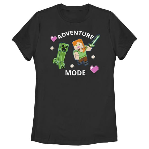 Women's Minecraft Adventure Mode Alex and Creeper Graphic Tee Black Large