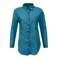 thumbnail image 4 of Women's Button down T-Shirts Lapel Collar Long Sleeve Tops Solid Casual Loose Fit Comfy Blouse Tee with Pockets Sky Blue, 4 of 4
