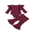 thumbnail image 2 of Baby Girl Solid Color Clothes Sets Cotton Bodysuit Tops Flared Pant Bell Bottom Outfits, 2 of 5
