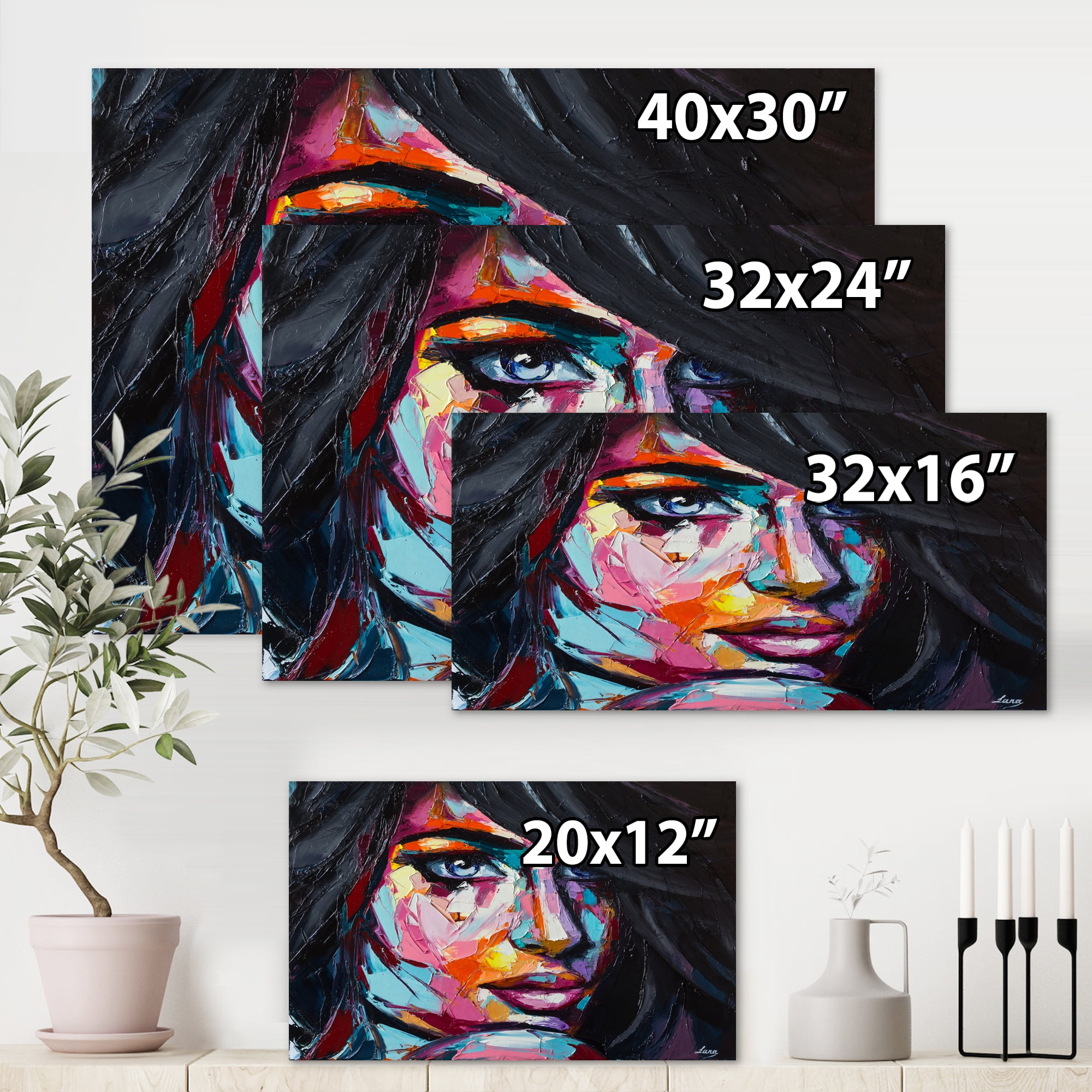 Designart ' Abstract Colorful Fantasy Portrait Of A Young Woman II ' Modern Canvas Wall Art Print