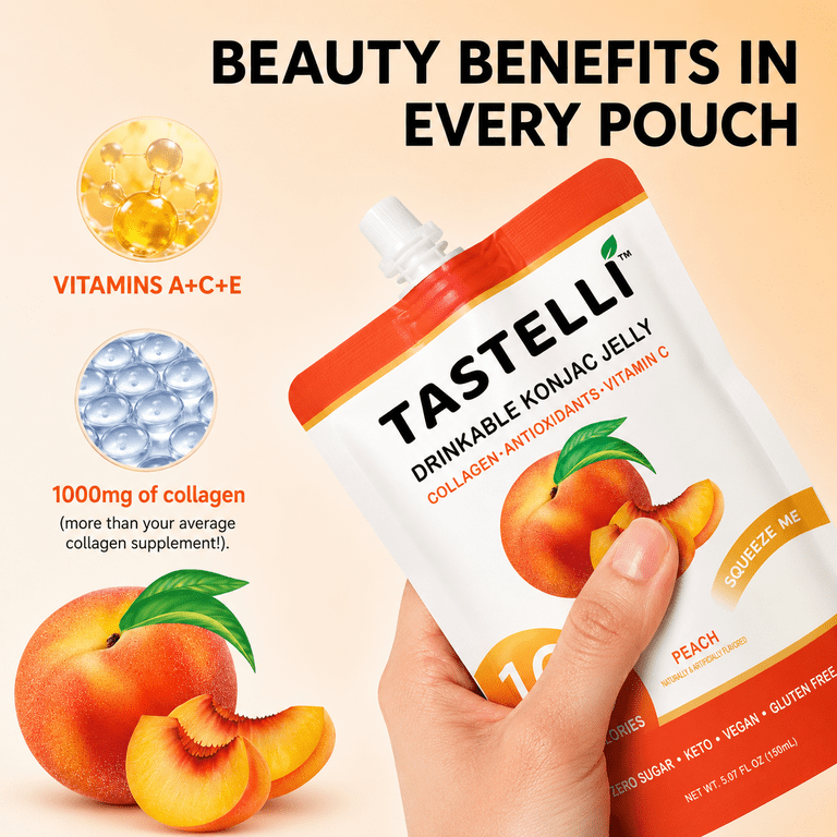 Tastelli, Drinkable Fruit Jelly, 150mL x 10 Pouches, Peach
