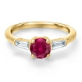 thumbnail image 3 of Gem Stone King 10K Yellow Gold Red Created Ruby and Lab Grown Diamond Engagement Ring for Women | 1.30 Cttw | Round 6MM | Gemstone July Birthstone | Size 6, 3 of 6