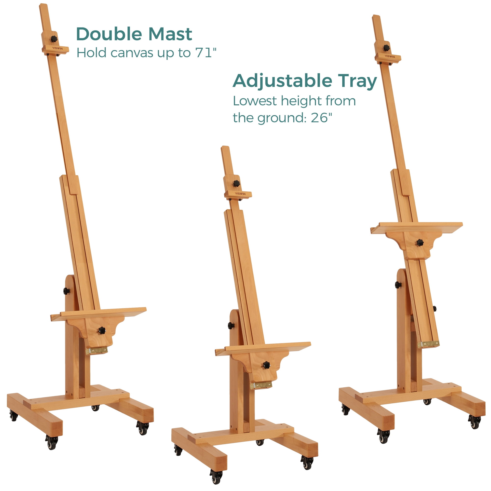 VISWIN Extra-Large Studio Easel, Hold Canvas to 71", Tilts Flat - Natural