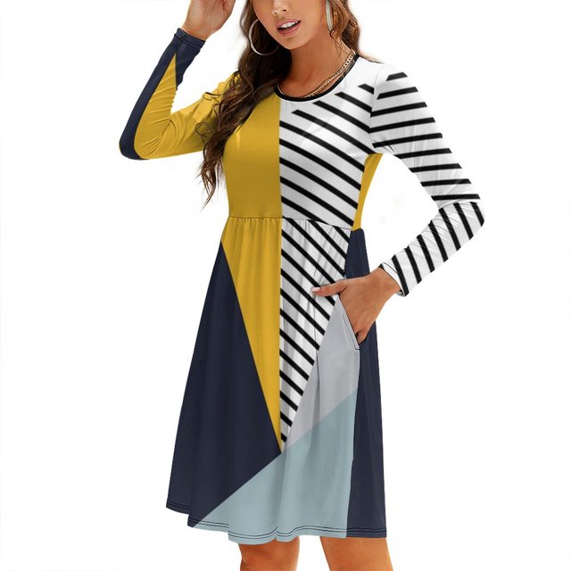Abstract Geometric Design Square Neck Dress Sweet Summer Dress Women Elegant Halter Print Dress Abstract Geometric Design
