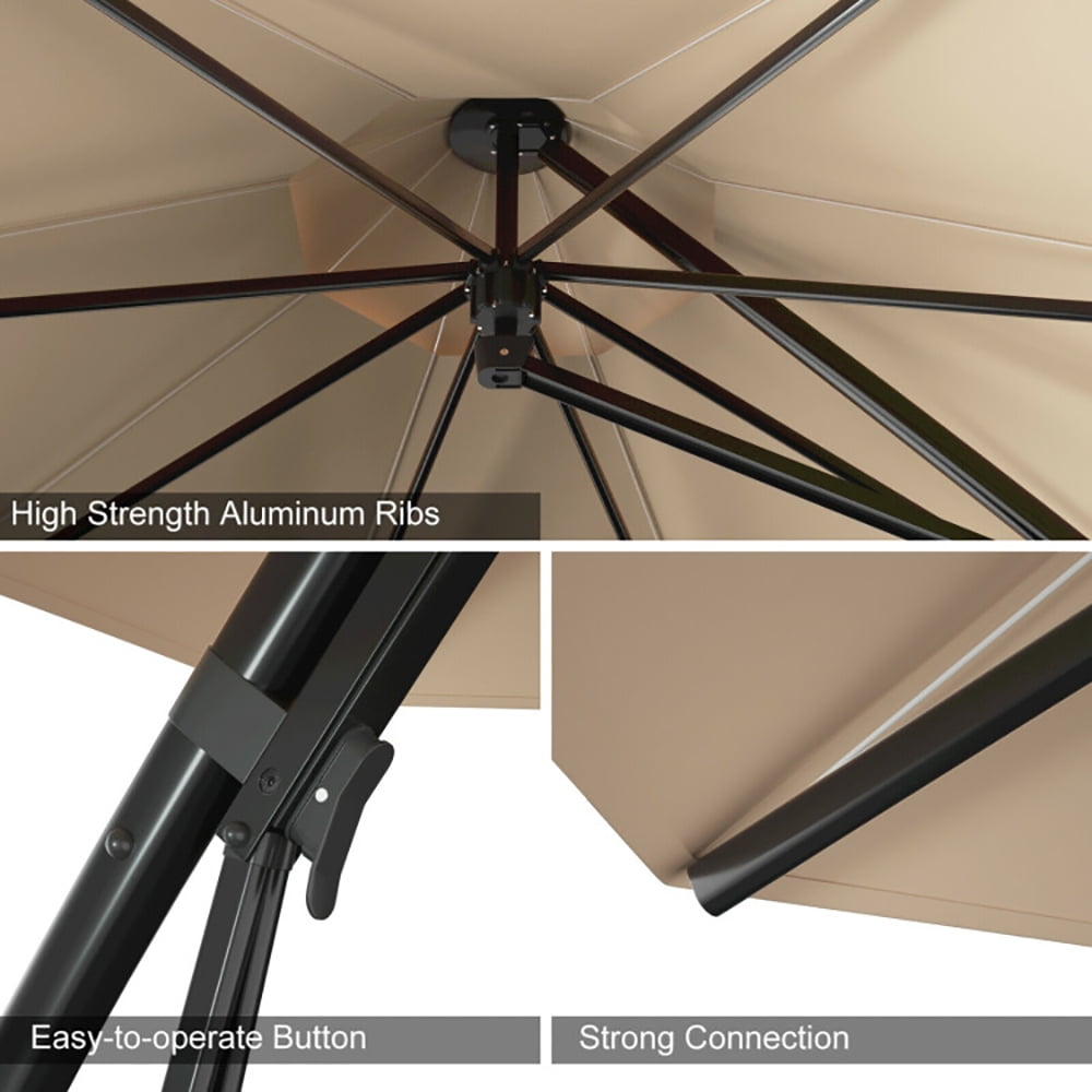 Aimee Lii 11 Feet Outdoor Cantilever Hanging Umbrella with Base and Wheels, Patio Umbrella with Base Included, Beige