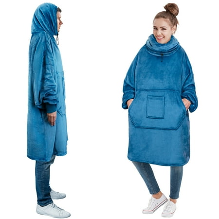PAVILIA Wearable Blanket Hoodie for Women Men, Oversized Hoodie Sweatshirt Blanket, Hooded Sweater Blanket Neck Warmer, Fleece Soft Hug Sleep Pod Adult, Cozy Warm Plush Gift Ideas Mom Wife, Teal Blue