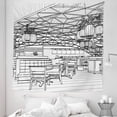 thumbnail image 1 of Modern Tapestry, Restaurant Cafe Bar Themed Outline Detailed Sketch Scene Art Design Tables Chairs, Fabric Wall Hanging Decor for Bedroom Living Room Dorm, 5 Sizes, Black White, by Ambesonne, 1 of 1