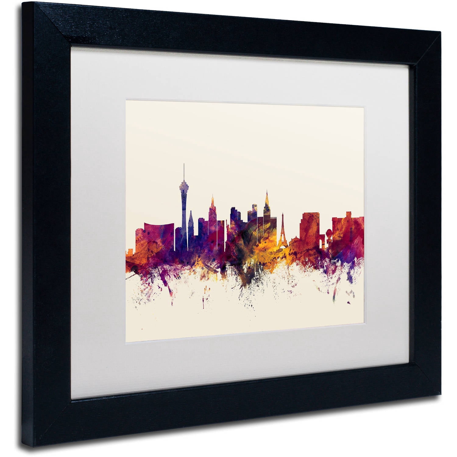 "Las Vegas Nevada Skyline" Canvas Art by Michael Tompsett, White Matte, Black Frame