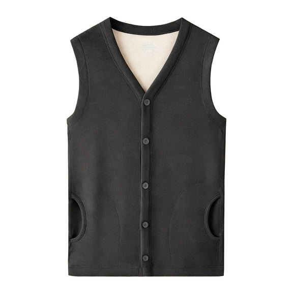 Men's Heavyweight Wool Blend Thermal Vest, Warm Vest Cardigan, Dark Gray, Size L