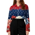 thumbnail image 4 of Domzest Womens 250th Anniversary Usa Shirt 4th Of July Graphic Shirt Patriotic V Neck Long Sleeve Butoon Down Tshirts Dark Blue L, 4 of 5