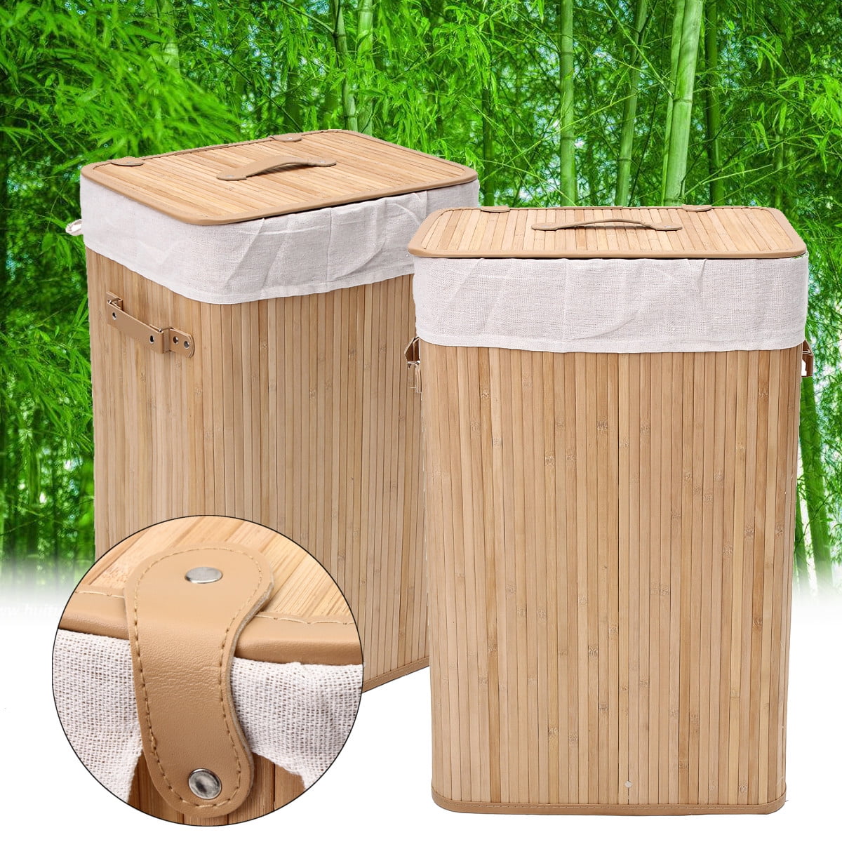 Bamboo Laundry Hamper Basket Wicker Clothes Storage Sorter Bin