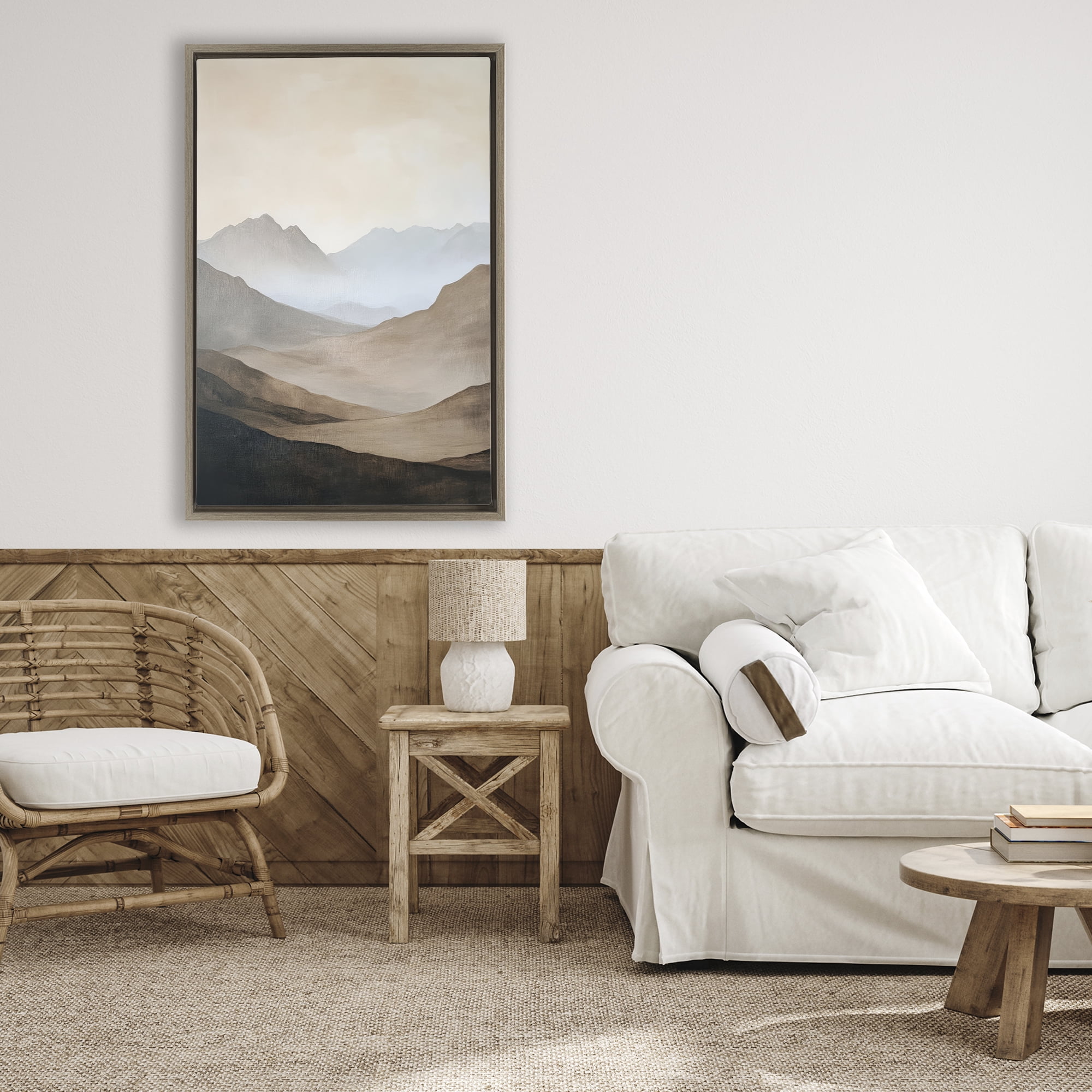 Stupell Industries Foggy Mountains Over Valley Brown Framed Floater Canvas Wall Art, design by Petal Prints Design