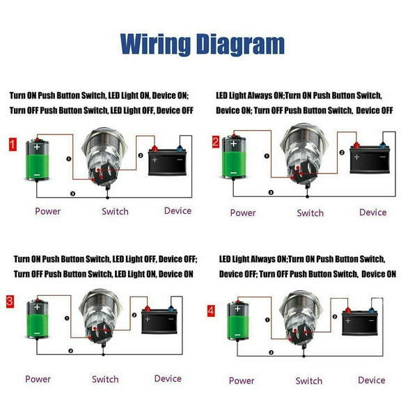16Mm 12V Led On Off Push Button Power Switch Latching With Wire Socket Harness Blue YIWEI
