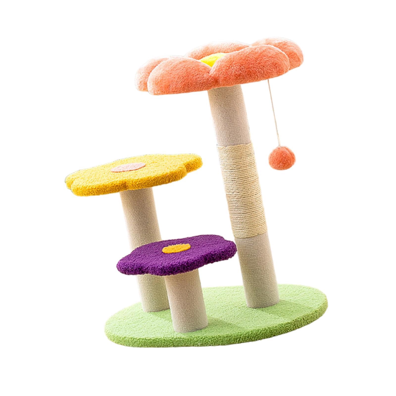 Bvdfgk Flower Scratch Post Cat Scratcher with Interactive Ball 3 Tiers Scratching Pole orange
