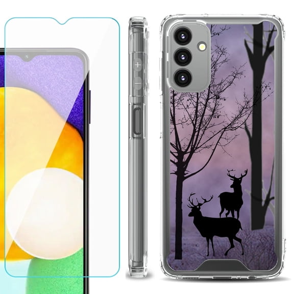 Shockproof Bumper Phone Case for Samsung Galaxy A13 5G, with Tempered Glass Screen Protector, by OneToughShield ® - Forest/Deer/Twilight