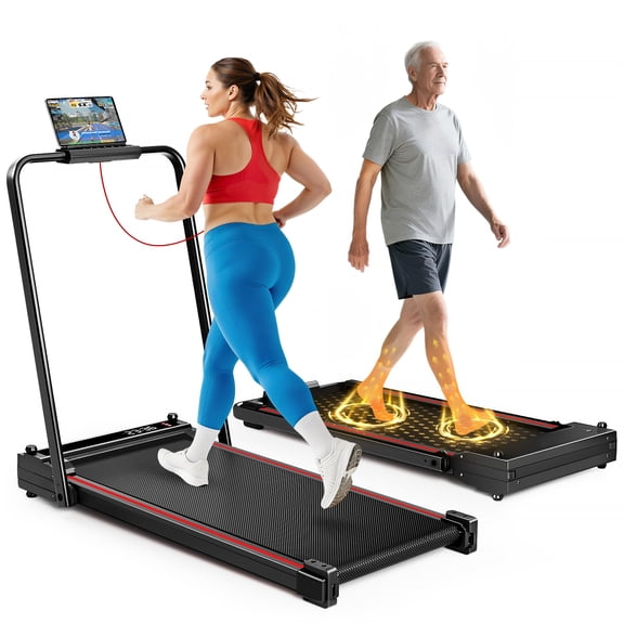 BEROCA 4-in-1 Portable Treadmill with Foot Massage, 3HP Foldable Treadmill with Incline Handle, Under Desk Small Treadmill For Home Office with Remote Control LED Display
