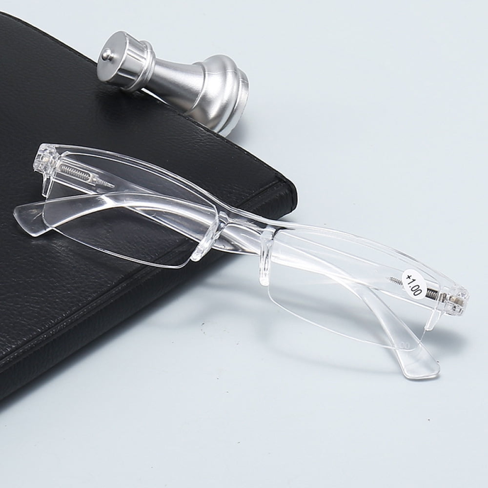 5 Pairs of Transparent Retro Rectangle Spring Hinge Reading Glasses 2.50 for Men and Women, Clear Half Rimless Lightweight Plastic Readers +2.50