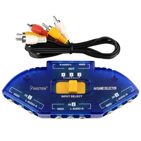 Insten 3-Way Audio Video RCA Switch Signal Selector Splitter Box & 3' Composite AV Cable for Connecting 3 RCA Output Devices to TV