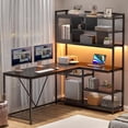 thumbnail image 2 of 58'' L Shaped Computer Desk with LED Light and Bookshelf, Modern Corner Office Desk with Storage Shelves, Home Office Desk, 2 of 7
