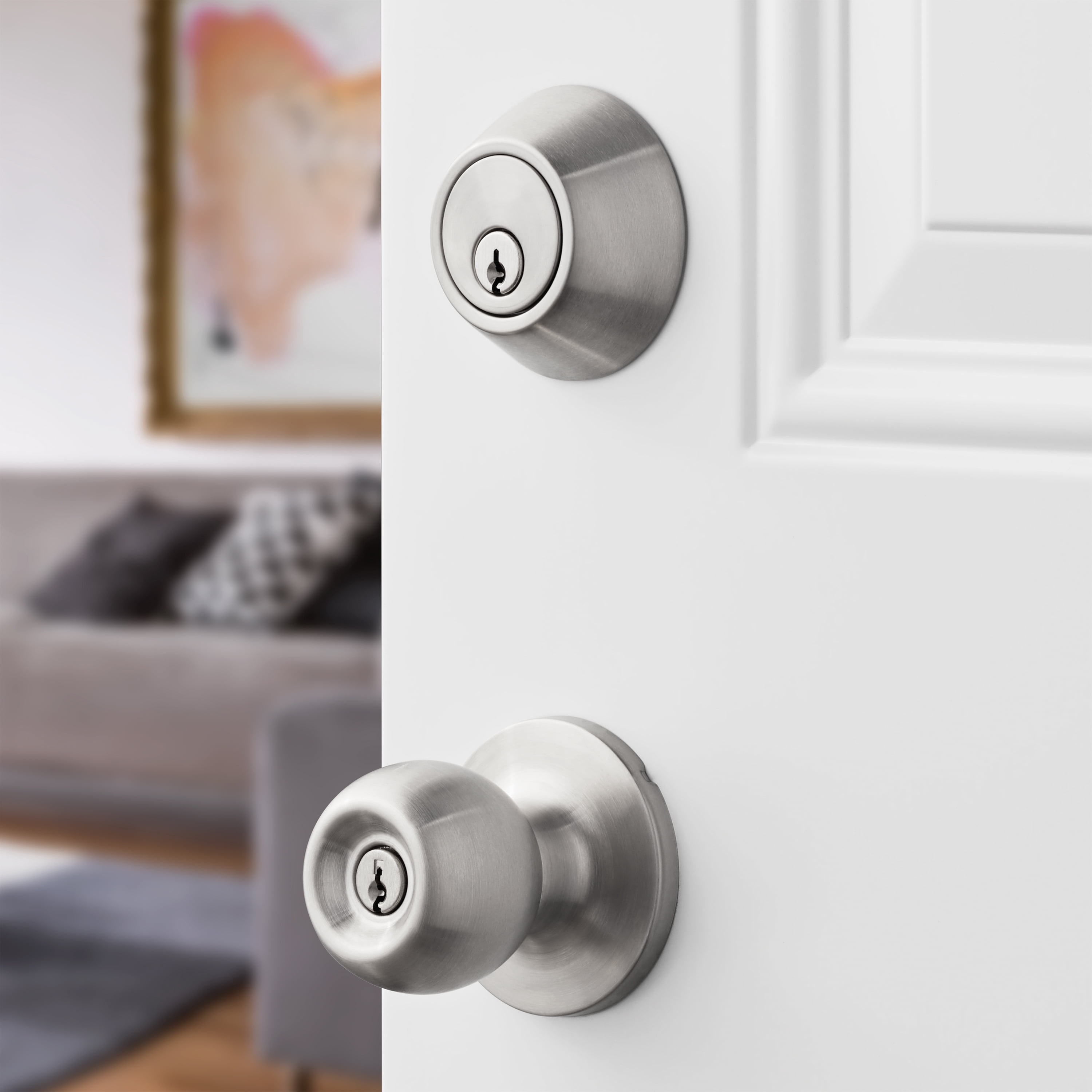 (2 pack) Hyper Tough Keyed Entry Ball Doorknob Lock and Single Cylinder Deadbolt Stainless Steel Finish Combo Pack