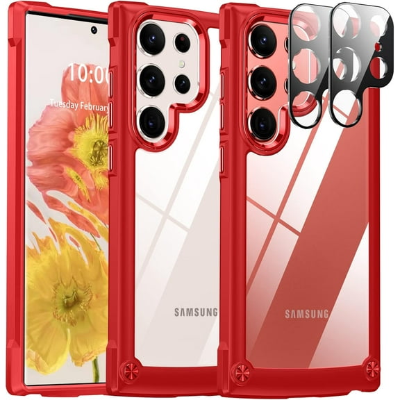for Samsung Galaxy S23 Ultra Case,[10 FT Military Shockproof] S23 Ultra Case with Scratch-Resistant Crystal Clear Phone Case for Galaxy S23 Ultra 6.8 inch-Red