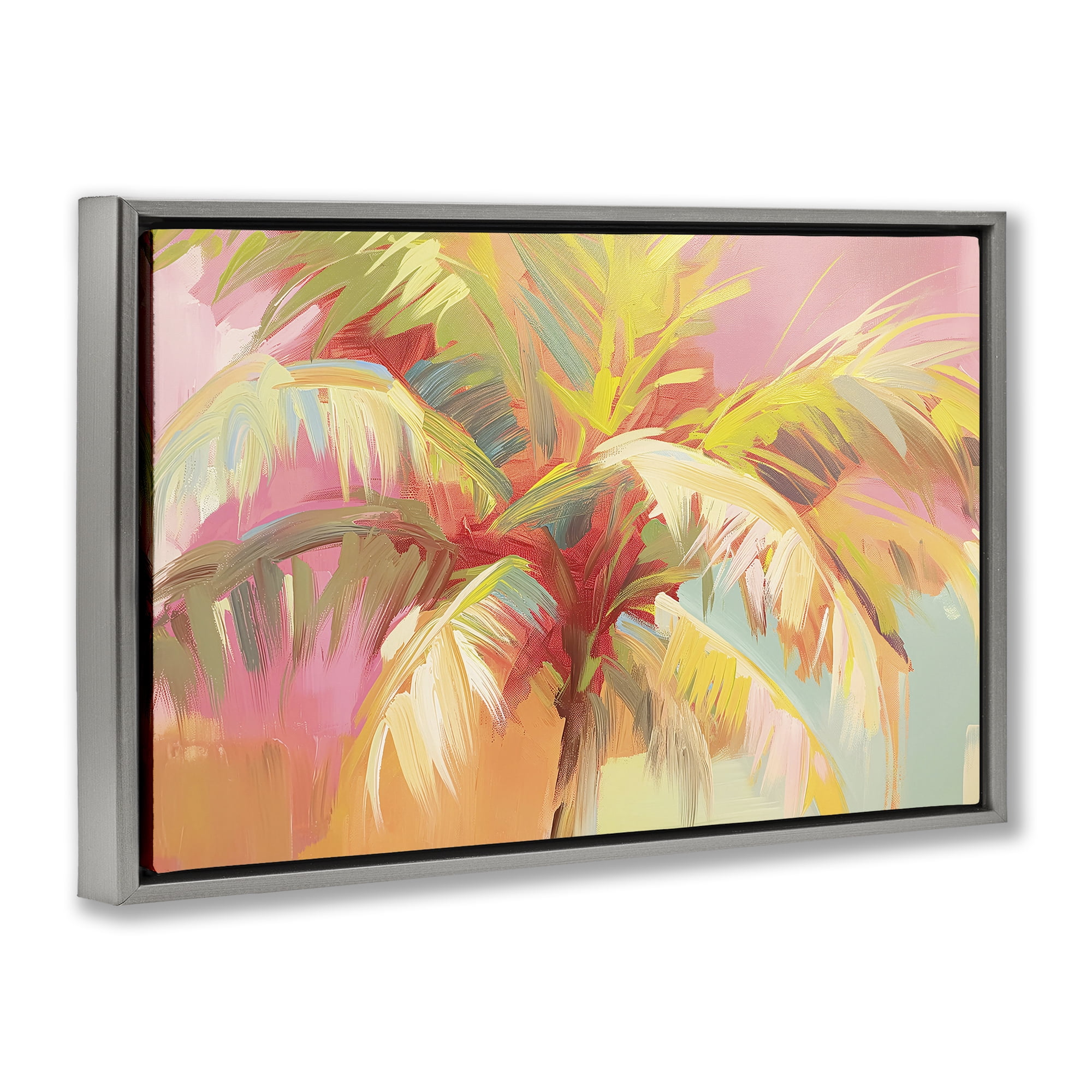 Stupell Industries Warm Palm Leaf Impressions Gray Framed Floater Canvas Wall Art, design by Jacky Ngan