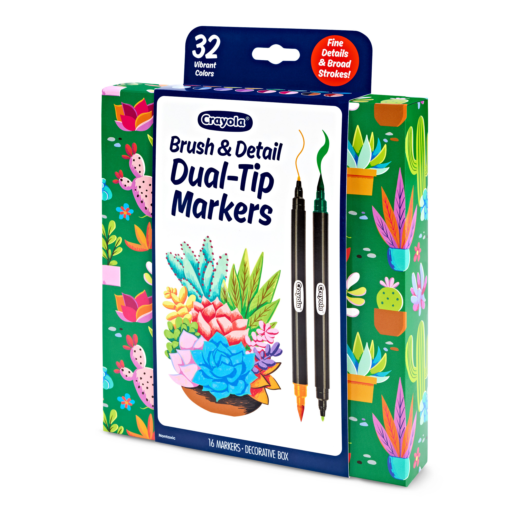 Crayola set de marcadores de doble punta Brush & Detail, 16 marcadores, 32 colores, marcadores para colorear para adultos, regalos para adolescentes y adultos 2