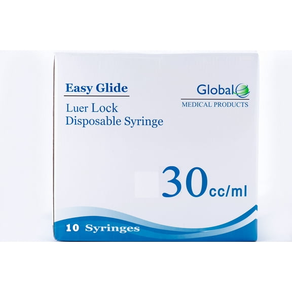 30ML Sterile Syringe Only with Luer Lock Tip - 10 Syringes Without a Needle by Easy Glide - Great for Medicine, Feeding Tubes, and Home Care