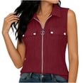 thumbnail image 5 of Ecqkame Womens Turndown Collar Tank Tops Water Ripple Front Zip Up Sleeveless Casual Shirts Summer Lightweight Blouse Wine M, 5 of 6