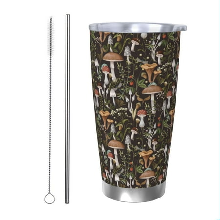 

Zeuib Mushroom Garnish Printed 20oz Stainless Steel Insulated Car Cup Stainless Steel Thermal Cup Vacuum Insulated Leak-proof Travel Mug Cup-Straw Two-piece Set