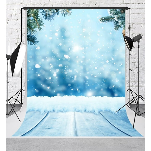 YUSDECOR Blue Photography Backdrops Winter Frozen Snow Background for Photo Studio Natural Snowflake Backdrop 5x7ft