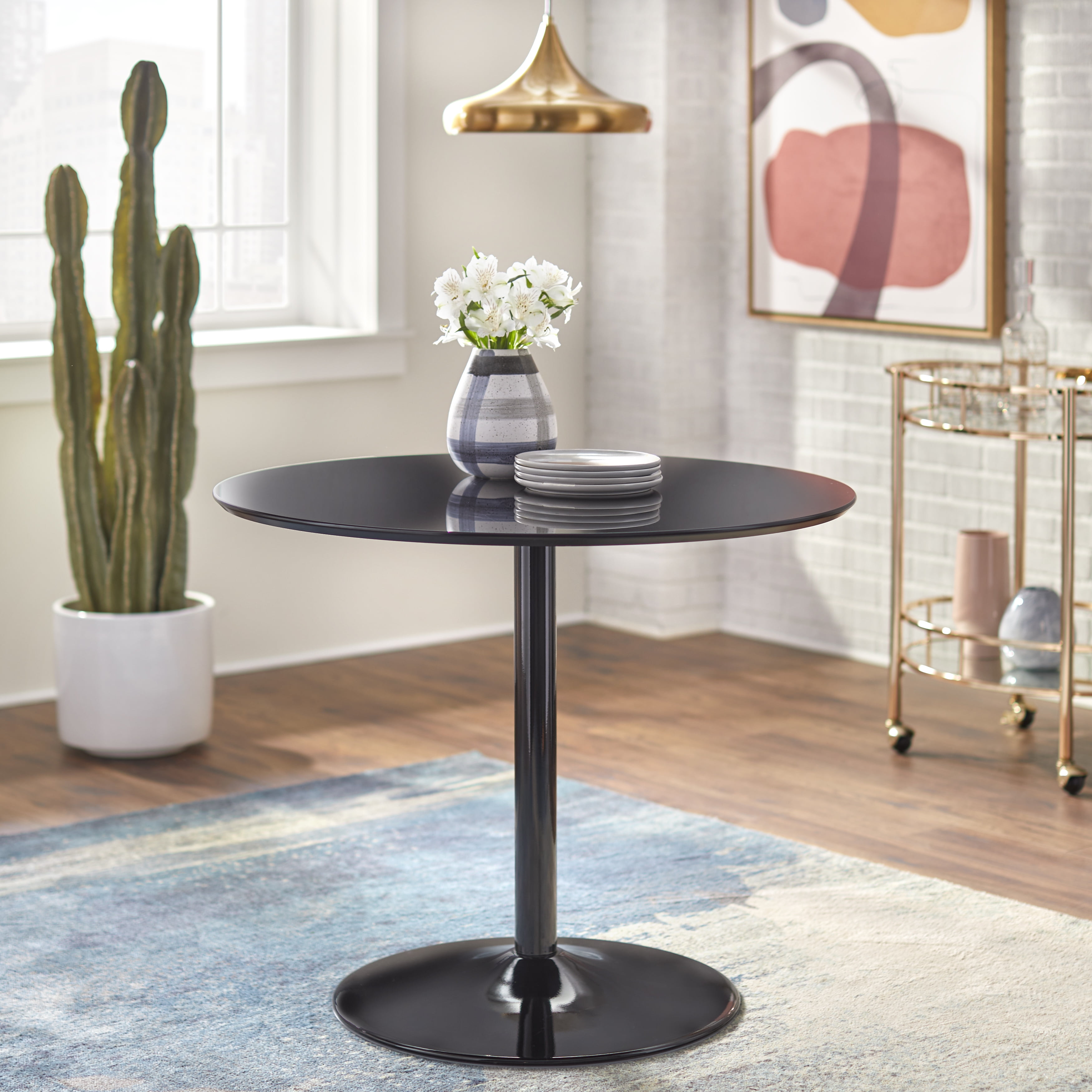 TMS Eldon Round Indoor Metal Pedestal Dining Table, Black