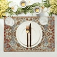 thumbnail image 3 of Ethnic Boho Placemats Set of 6 Southwest Brown Blue Carpet Woven Texture Linen Washable Kitchen Dining Table Mats Stain Heat-Resistant Desktop Decor Place Mats for Home Party Indoor 12x18 in, 3 of 6