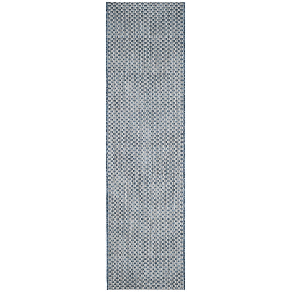 SAFAVIEH Courtyard Blair Geometric Indoor/Outdoor Runner, 2'3" x 10', Blue/Light Grey
