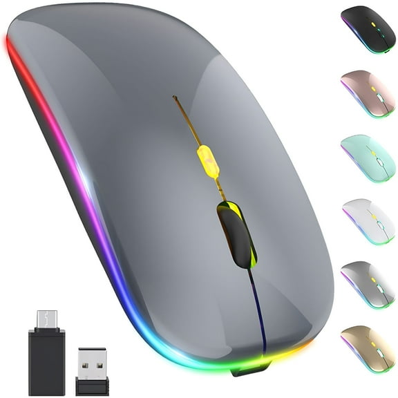 GJX LED Wireless Mouse, Rechargeable Slim Silent Mouse 2.4G Portable Mobile Optical Office Mouse with USB & Type-c Receiver, 3 Adjustable DPI for Notebook, PC, Laptop, Computer, Desktop (Rose Gold)