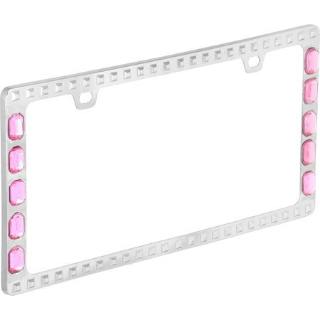 Ruby Bell - 22-1-46482-8 Universal Chrome Pink Ruby Design License Plate Frame, Stylish license plate frame with pink ruby accents By Bell Automotive