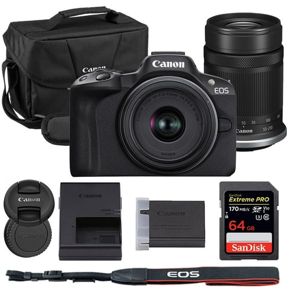 Canon EOS R50 Mirrorless Camera with 18-45mm & 55-210mm Lens Bundle with Canon 200ES EOS Shoulder Bag   64GB Extreme PRO Memory Card