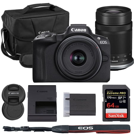 Canon EOS R50 Mirrorless Camera with 18-45mm & 55-210mm Lens Bundle with Canon 200ES EOS Shoulder Bag + 64GB Extreme PRO Memory Card