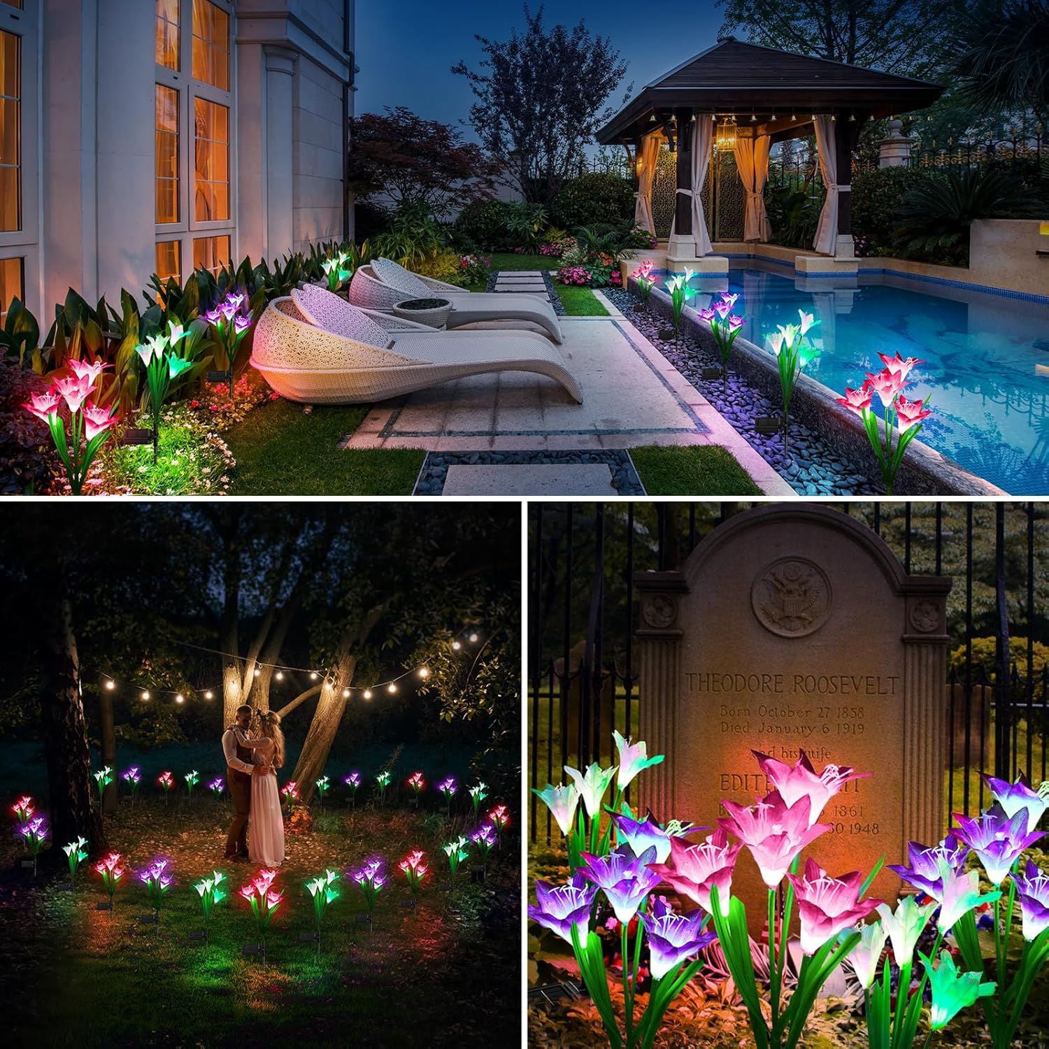 Solar Garden Lights, 4 Pack Solar Star Jellyfish Lights 7 Color Changing Fiber Optic Light Gardening Gifts for Mom Grandma Women, Flower Light for Outdoor Yard Garden Decor