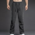 thumbnail image 2 of Iugvhana Men's Straight Pants Casual Loose Fit Elastic Waist Sports Pants Lightweight Athletic Drawstring Outdoor Hiking Pants with Pocket Dark Gray XXXL, 2 of 7